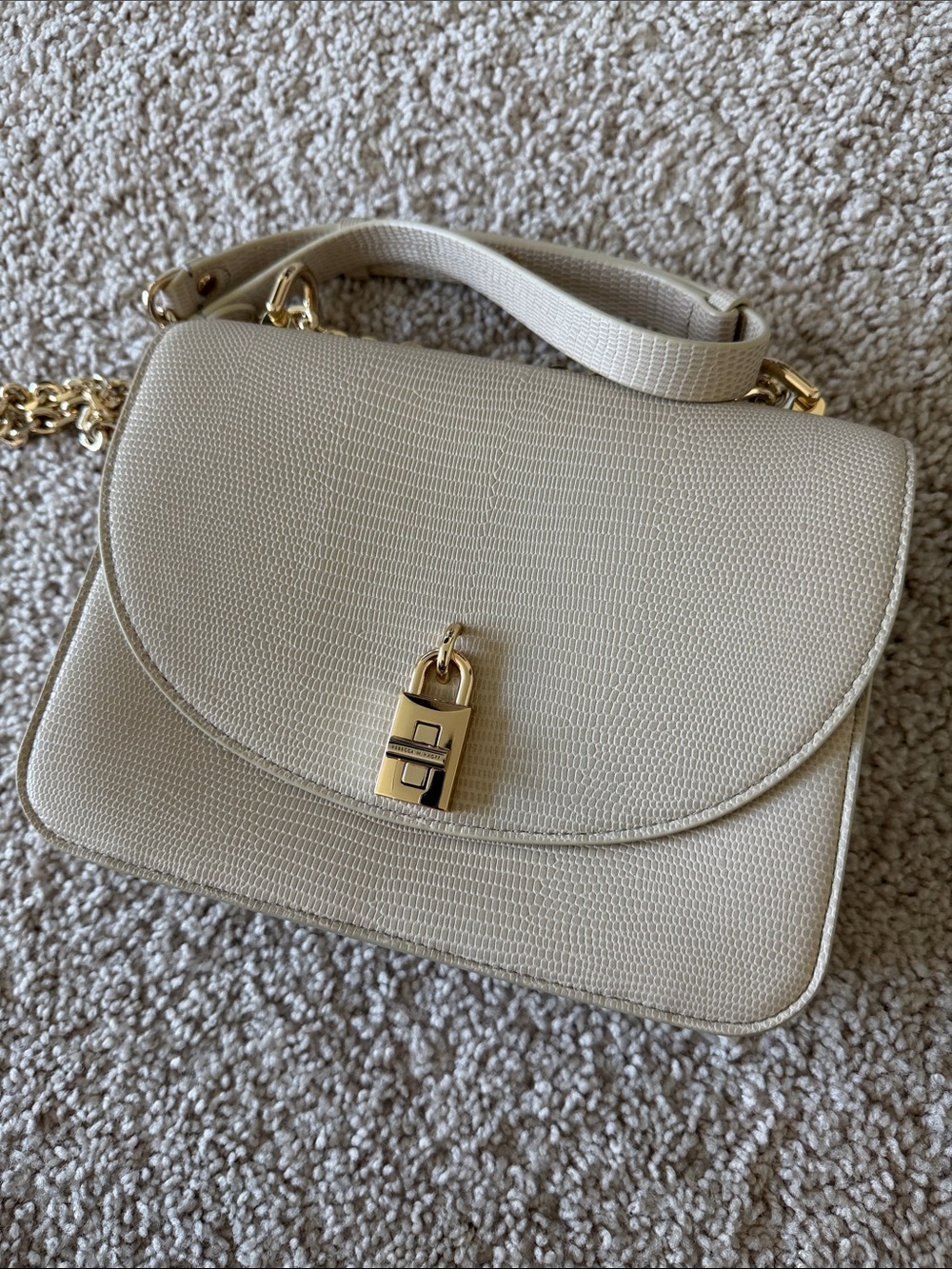 Rebecca Minkoff Cream Textured Leather Crossbody Bag with Gold Hardware